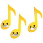 Musiknoten + Grimassen schneidendes Gesicht