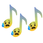 Musiknoten + besorgtes Gesicht mit Schweißtropfen