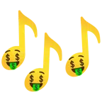 Musiknoten + Gesicht mit Dollarzeichen