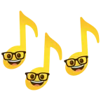 Musiknoten + Strebergesicht