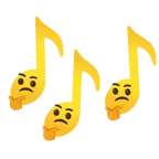 Musiknoten + nachdenkendes Gesicht