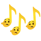 Musiknoten + lügendes Gesicht