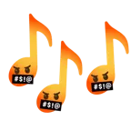 Musiknoten + Gesicht mit Symbolen über dem Mund