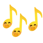 Musiknoten + verlegen kicherndes Gesicht