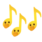 Musiknoten + Gesicht mit offenen Augen und Hand über dem Mund