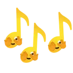 Musiknoten + Gesicht mit durch die Finger linsendem Auge