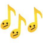 Musiknoten + Gesicht mit schrägem Mund