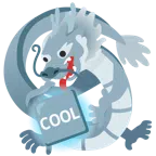 Drache + Wort „Cool“ in blauem Quadrat