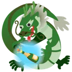 Drache + Flasche mit knallendem Korken