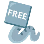 Schlange + Wort „Free“ in blauem Quadrat