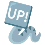 Schlange + Schriftzug „UP!“ im blauen Quadrat