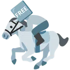 Pferd + Wort „Free“ in blauem Quadrat