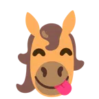 Pferd + sich die Lippen leckendes Gesicht
