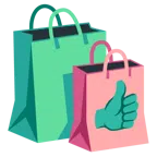 pulgar hacia arriba + bolsas de compras