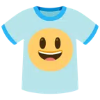 camiseta + rosto risonho com olhos bem abertos