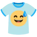 camiseta + rosto risonho com gota de suor