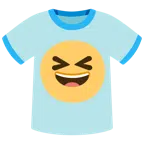 camiseta + rosto risonho com olhos semicerrados