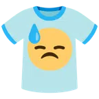 camiseta + rosto cabisbaixo com gota de suor