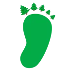huellas de pies + árbol de hoja perenne