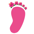 huellas de pies + flor de hibisco