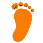 huellas de pies + calabaza de Halloween