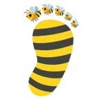 huellas de pies + abeja