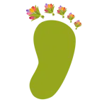 huellas de pies + ramo de flores