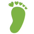 huellas de pies + corazón verde