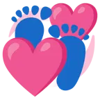 huellas de pies + corazones giratorios