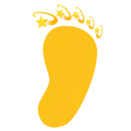 huellas de pies + símbolo de mareo