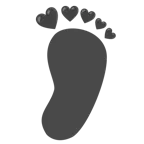 huellas de pies + corazón negro