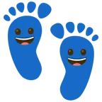 huellas de pies + cara sonriendo
