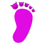 huellas de pies + cara sonriendo con cuernos
