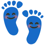 huellas de pies + cara feliz con ojos sonrientes