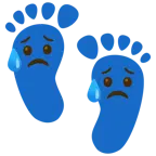 huellas de pies + cara triste pero aliviada