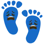 huellas de pies + cara agotada