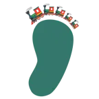 huellas de pies + locomotora de vapor