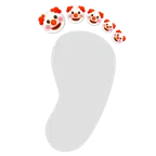 huellas de pies + cara de payaso