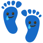 huellas de pies + cara sonriente con lágrima
