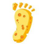 huellas de pies + cuña de queso