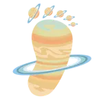 huellas de pies + planeta con anillos