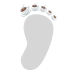 huellas de pies + bebida caliente