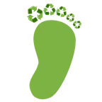 huellas de pies + símbolo de reciclaje