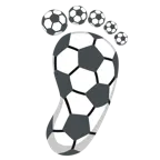 huellas de pies + balón de fútbol