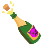 wütendes Gesicht mit Hörnern + Flasche mit knallendem Korken
