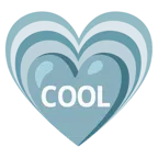 wachsendes Herz + Wort „Cool“ in blauem Quadrat