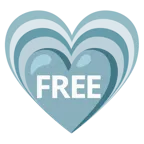 wachsendes Herz + Wort „Free“ in blauem Quadrat