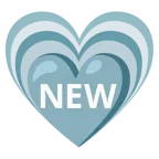 wachsendes Herz + Wort „New“ in blauem Quadrat