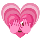 wachsendes Herz + Gesicht mit durch die Finger linsendem Auge