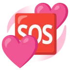 corazones giratorios + símbolo de socorro